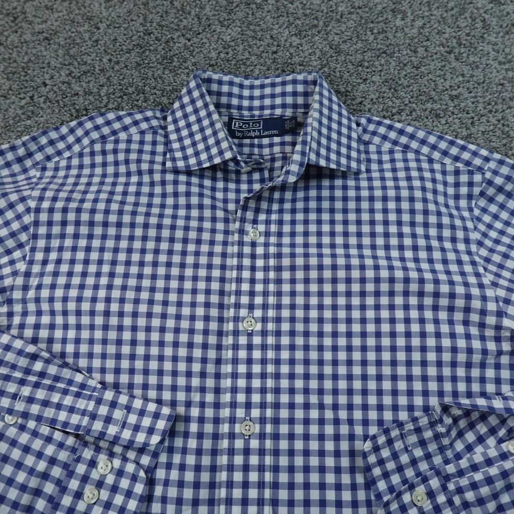 VTG Polo Ralph Lauren Shirt Mens M Blue Gingham Check Long Sleeve Button Up 90s